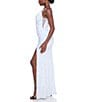 Color:Off White/Iridescent - Image 3 - Velvet Embroidered Sequin V-Neck Illusion Double Spaghetti Strap Lace Up Back Dress