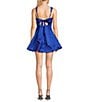 Color:Royal - Image 2 - Wide Strap Square Neck Princess Seam Skater Skirt Dress