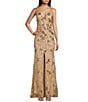 B. Darlin Wide Straps V-Neck Mesh Beaded & Sequined Long Dress, Color:Nude/Crystal - Image 1