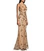 B. Darlin Wide Straps V-Neck Mesh Beaded & Sequined Long Dress, Color:Nude/Crystal - Image 3