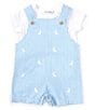 Color:Blue - Image 1 - Baby Boys 3-24 Month Square Neck Flutter Sleeve Gingham Bunny Print Jon Jon