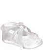 Color:White - Image 1 - Girls' Satin Lace Trim Slipper Crib Shoes (Infant)