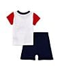 Color:Blue - Image 2 - Baby Boys 12-24 Months Short Sleeve Color Block Americana T-Shirt & Solid Shorts Set