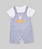 Color:White/Blue - Image 1 - Baby Boys 12-24 Months Sleeveless Striped Seersucker Shortall & Short Sleeve Knit T-Shirt Set