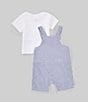 Color:White/Blue - Image 2 - Baby Boys 12-24 Months Sleeveless Striped Seersucker Shortall & Short Sleeve Knit T-Shirt Set