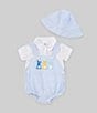 Color:White/Blue - Image 1 - Baby Boys 3-9 Months Short Sleeve Solid Bodysuit & Sleeveless Striped Easter Bunny Bodysuit & Hat Set