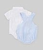 Color:White/Blue - Image 2 - Baby Boys 3-9 Months Short Sleeve Solid Bodysuit & Sleeveless Striped Easter Bunny Bodysuit & Hat Set