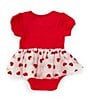 Color:Red - Image 2 - Baby Girls 3-12 Months Puff-Sleeve Daddy's Valentine Bodysuit & Sheer Foiled-Heart-Print Tutu Skirt Set
