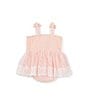Color:Pink - Image 2 - Baby Girls 3-9 Months Butterfly-Appliqued Smocked Bodice/Lace-Trimmed Tulle-Skirted Bodysuit