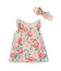 Color:Pink - Image 1 - Baby Girls 3-9 Months Flutter-Sleeve Floral-Printed Dress