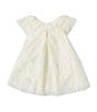Color:Egret - Image 2 - Baby Girls 3-9 Months Flutter-Sleeve Lace Trapeze Dress
