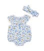 Color:Blue - Image 1 - Baby Girls 3-9 Months Flutter-Sleeve Wildflower-Printed Bodysuit