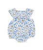 Color:Blue - Image 2 - Baby Girls 3-9 Months Flutter-Sleeve Wildflower-Printed Bodysuit