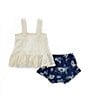 Color:Egret - Image 2 - Baby Girls 3-9 Months Sleeveless Lace-Trimmed Gauze Tank Top & Floral-Printed Woven Panty Set