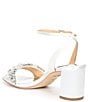 Color:White Satin - Image 3 - Clara Ankle Strap Pearl Jeweled Embellished Satin Dress Sandals