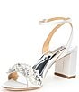 Color:White Satin - Image 4 - Clara Ankle Strap Pearl Jeweled Embellished Satin Dress Sandals