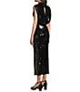 Badgley Mischka Ella Sequin Mock Neck Cap Sleeve Maxi Dress, Color:Black - Image 4