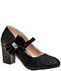 Color:Black Glitter - Image 1 - Girls' Alice Embellished Bow Mary Jane Glitter Pumps (Youth)