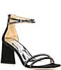 Color:Black Satin - Image 1 - Lillie Satin Rhinestone Embellished Double Strap Dress Sandals