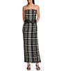 Badgley Mischka Molly Plaid Sequin Strapless Dress, Color:Black/Silver - Image 1