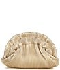 Badgley Mischka Jewel by Badgley Mischka Piper Gold Metallic Faux Leather Ribbed Dumpling Ruffle Clutch, Color:Gold - Image 2