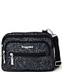 Baggallini Midnight Blossom Triple Zip Crossbody Bag, Color:Midnight Blossom Print - Image 1