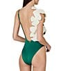 Color:Turquoise - Image 2 - Guayacan Colorblock Large Flower One Piece Swimsuit