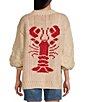 Bailey Rose Long Sleeve Oversized Lobster Cardigan, Color:Sand/Red - Image 1