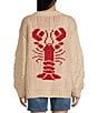Bailey Rose Long Sleeve Oversized Lobster Cardigan, Color:Sand/Red - Image 3