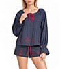 Bailey Rose Nantucket Embroidered Hem Long Sleeve Tie Neck Coordinating Top - Image 1