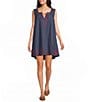 Bailey Rose Nantucket Scoop Tie Neck Sleeveless Embroidered Hem Mini Dress - Image 1