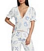 Bailey Rose Seashell Print V-Neck Coordinating Short Sleeve Top - Image 1