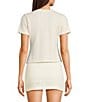 Bailey Rose Bailey Rose Short Sleeve Pointelle Tie Front Coordinating Top, Color:Cream - Image 2