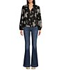 Color:Black Ivory - Image 3 - Celestial Print Surplice Wrap Long Balloon Sleeve Blouse