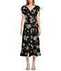 Color:Black Ivory - Image 1 - Haylee Celestial Print V-Neck Short Sleeve Wrap Hi-Low Midi Dress