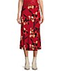 Color:Red Gold - Image 1 - Heart Beat Floral Print Bias Cut Side Slit Pull-On Pencil Skirt