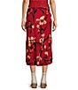 Color:Red Gold - Image 2 - Heart Beat Floral Print Bias Cut Side Slit Pull-On Pencil Skirt