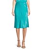 Color:Turquoise - Image 1 - Nida Satin Elastic Waist Coordinating Midi Skirt