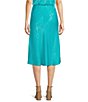 Color:Turquoise - Image 2 - Nida Satin Elastic Waist Coordinating Midi Skirt