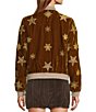 Color:Gold - Image 2 - Velvet Crew Neck Long Sleeve Embroidered Star Bomber Jacket