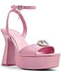 Color:Pink - Image 1 - Barbie™ x ALDO The DreamHouse™ Collection Barbie Party Rhinestone Heart Iridescent Platform Sandals