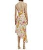 Color:Wall Floral - Image 2 - Andy Floral Print Halter Neck Sleeveless Beaded Strap Asymmetrical Hem Midi Dress