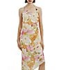 Color:Wall Floral - Image 4 - Andy Floral Print Halter Neck Sleeveless Beaded Strap Asymmetrical Hem Midi Dress
