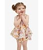 Color:Garland - Image 3 - Baby Girls Newborn-18 Months Ambrosia Cap Sleeve Floral-Print Ruffle-Tier Linen Blend Dress & Bloomer Set