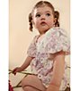 Color:Lilac Lily - Image 3 - Baby Girls Newborn-18 Months Balloon-Sleeve Ellory Printed Bubble Romper