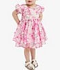 Color:Pink Bloom - Image 1 - Baby Girls Newborn-18 Months Lucia Blooms Puffed-Sleeve Asymmetrical-Hem Dress