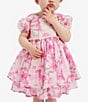Color:Pink Bloom - Image 2 - Baby Girls Newborn-18 Months Lucia Blooms Puffed-Sleeve Asymmetrical-Hem Dress