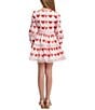 Color:Pink - Image 2 - Big Girls 7-16 Balloon-Sleeve Heart Printed Venise Broderie Mini Dress