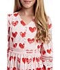 Color:Pink - Image 5 - Big Girls 7-16 Balloon-Sleeve Heart Printed Venise Broderie Mini Dress