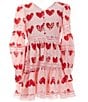 Color:Pink - Image 6 - Big Girls 7-16 Balloon-Sleeve Heart Printed Venise Broderie Mini Dress